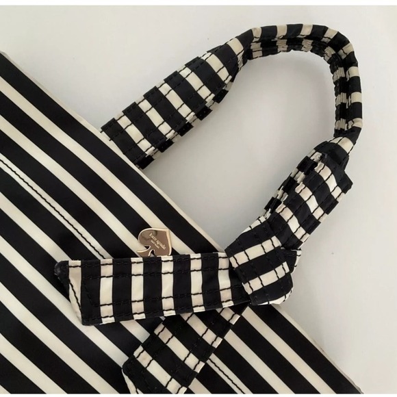 Kate Spade Hana Flatiron Handbag - Black White Stripe with Bow - Picture 12 of 15